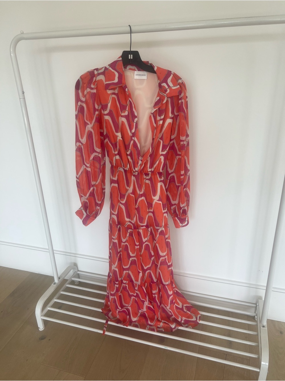 Vibrant Orange Print Long Sleeve Maxi Dress